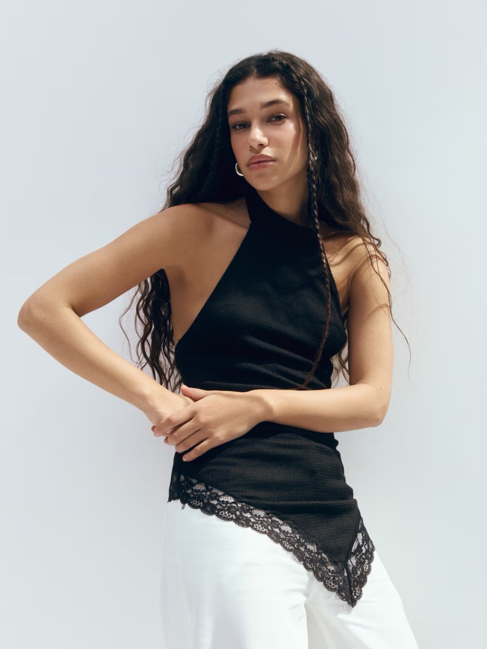 NWT H&M Lace Trim Halter Top Size M